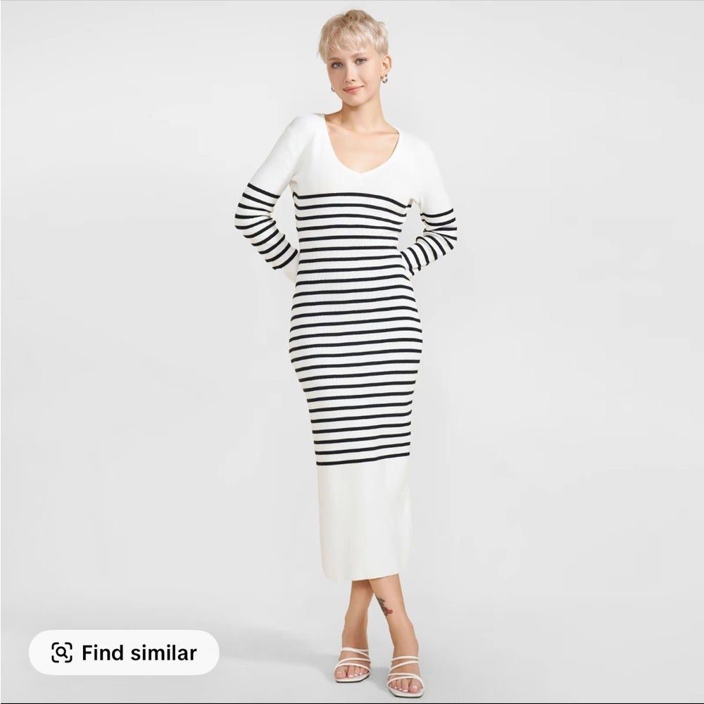 Striped White and Black Maxi Sweater Dress